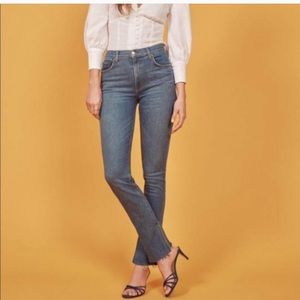Reformation Riley jeans raw split hems in Rhine